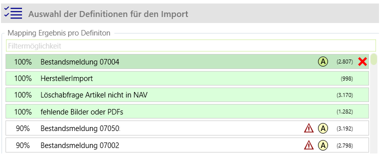 Auswahldialog beim Import mit dem ETL-Modul