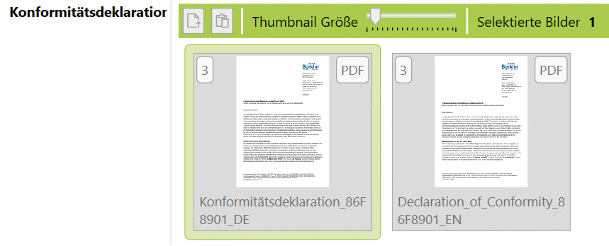 Automatisch erzeugte Konformitätsdeklarationen im PIM: PDF-Dokumente werden aus Produktdaten generiert und in mehreren Sprachen im System gespeichert